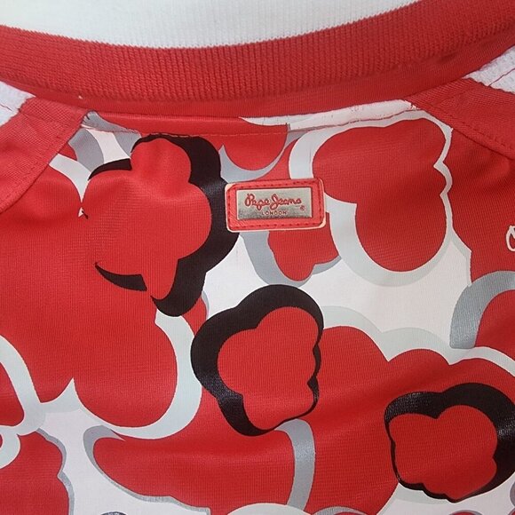 Pepe Jeans Women's Track Jacket Medium Red Heart Print Full Zip Retro Sportswear - Picture 9 of 11